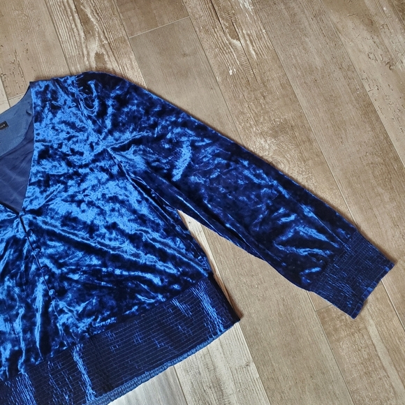 WHBM Crushed Velvet V-Neck Women's Blouse Size Medium Twilight Blue EUC - Picture 10 of 16